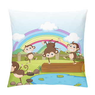 Personality  Monkeys And A Rainbow Pillow Covers