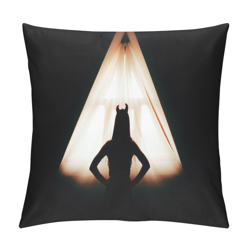 Personality  Evil Diabolical Silhouette Of A Woman Standing In The Window Pillow Covers