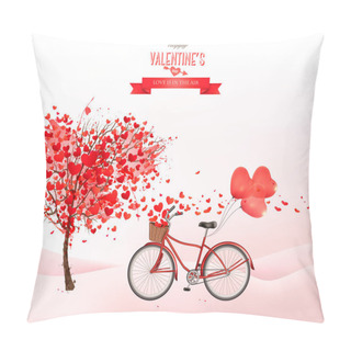 Personality  Valentine Holiday Background With Heart Shaped Tree And Bicycle  Pillow Covers