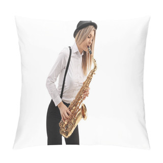 Personality  Female Jazz Musician Playing A Saxophone Pillow Covers