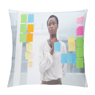 Personality  Creative Businesswoman Looking At Sticky Notes On Window Pillow Covers