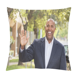 Personality  African American Businessman Saying Hi. Pillow Covers