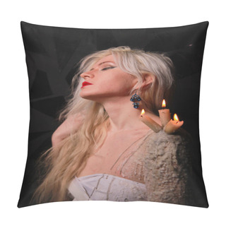 Personality  Mystical Girl With Candles That Stand On Wax On The Girls Skin Pillow Covers