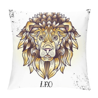 Personality  Beautiful Line Art Filigree Zodiac Symbol On Vintage Background.Elegant Jewelry Tattoo.Engraved Horoscope Symbol.For Printing Removable Temporary Tattoo Sticker Body Art Multicolor. Leo Pillow Covers