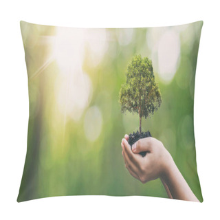 Personality  Tree Planting On Volunteer Family's Hands For Eco Friendly And Corporate Social Responsibility Campaign Concept Pillow Covers