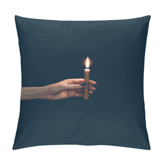 Personality  Partial View Of Girl Holding Flaming Candle Isolated On Black Pillow Covers