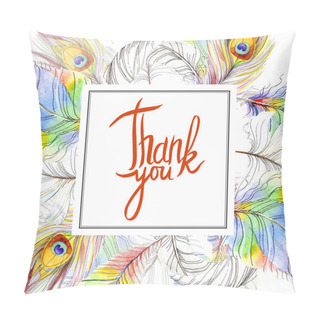 Personality  Colorful Bird Feather From Wing Isolated. Aquarelle Feather For Frame Or Border. Watercolor Background Illustration Set. Watercolour Drawing Fashion Aquarelle. Frame Border Ornament Square. Pillow Covers