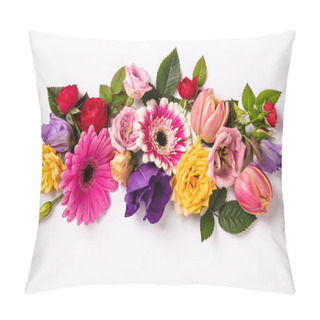 Personality  Creative Layout Made With Beautiful Flowers On White Background. Pillow Covers