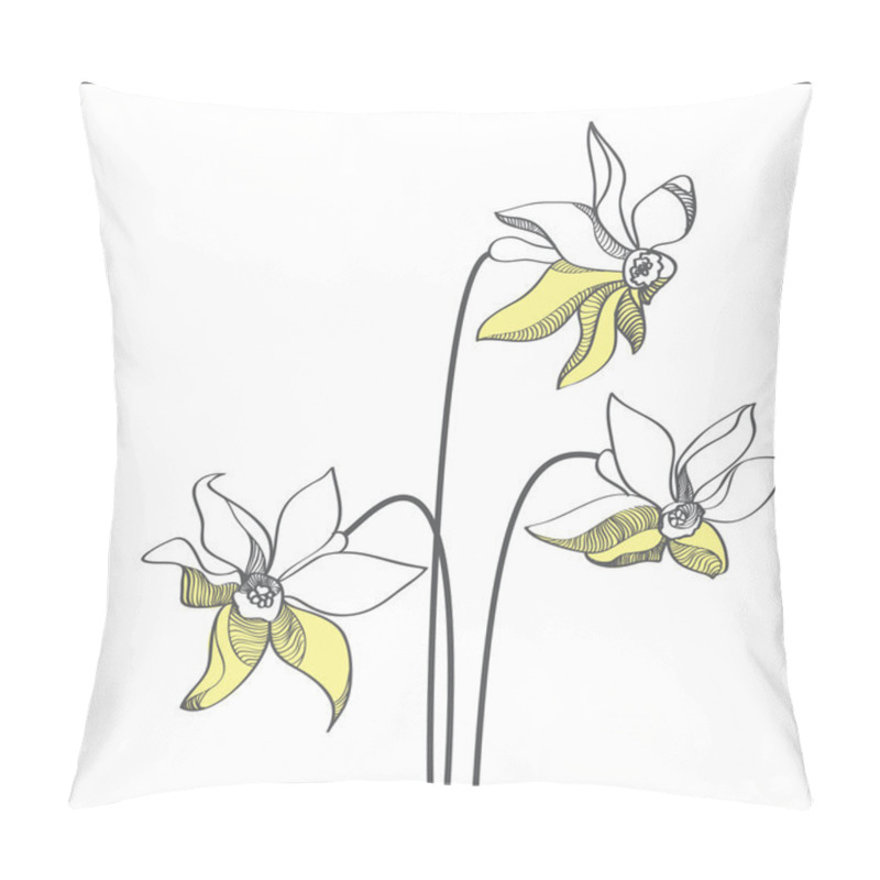 Personality  Stylized yellow narcissus flowers - vector illustration pillow covers