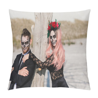Personality  A Classy Couple With A Skeleton Make Up For Halloween Or All Souls Day Pillow Covers