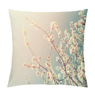 Personality  Abstract Dreamy And Blurred Image Of Spring White Cherry Blossoms Tree. Selective Focus. Vintage Filtered Pillow Covers