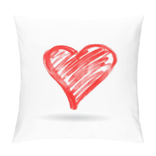 Personality  Crayon Painted Valentine Heart Texture Icon. Isolated Hand Drawn Red Love Symbol. Grunge Holiday Romantic Sign Isolated On White. Pillow Covers