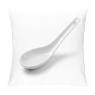 Personality  White Chinese Soup Spoon Isolated On White Background Pillow Covers