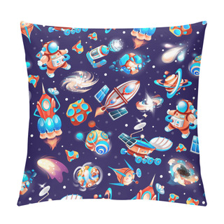 Personality  Seamless Pattern With Spaca Or Cosmos Background, Gaming Icons In Cartoon Style At Galaxy Background Pillow Covers