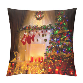 Personality  Christmas Tree Night Room Interior, Home Decoration Fireplace  Lights Pillow Covers