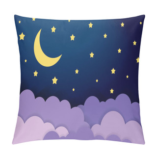 Personality  Cute Baby Illustration Of Night Sky. Half Moon, Stars And Clouds On The Dark Background. Night Scene Vector Pillow Covers