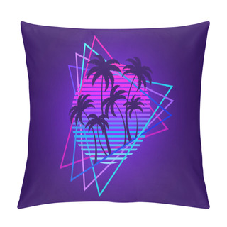 Personality  80s Retro Sci-fi Palm Trees On A Sunset In Triangular Frame. Retro Futuristic Sun With Palm Trees. Synthwave And Retrowave Style. Design For Advertising Banners And Posters. Vector Illustration Pillow Covers