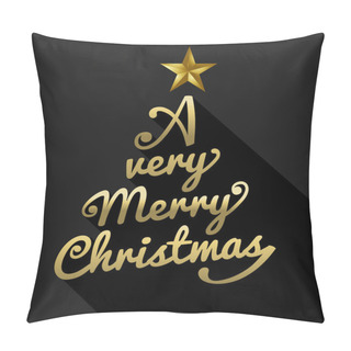 Personality  Merry Christmas Gold Text Tree Shape Greeting Card Pillow Covers