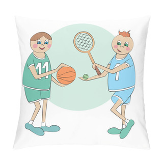 Personality  Vector Cartoon Sportsmen. Vector Illustration. Pillow Covers