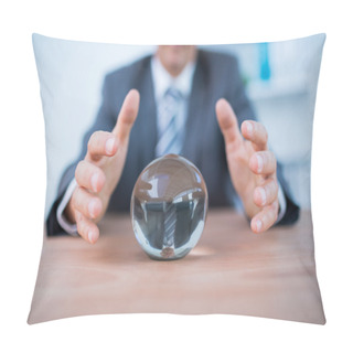 Personality  Businessman Forecasting A Crystal Ball Pillow Covers