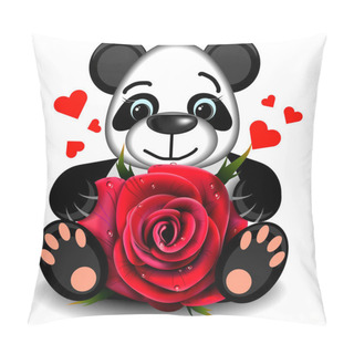Personality  Toy Love Panda With Realistic Red Rose Pillow Covers