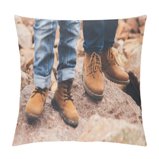 Personality  Father And Son Standing On Rocks Pillow Covers
