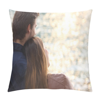 Personality  Couple Hugging And Watching Sunset On The Beach Pillow Covers