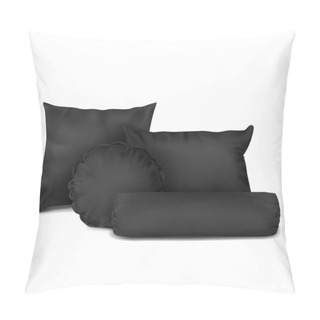 Personality  Vector. Mock Up. Black Set Pillow Square, Rectangle, Round And Cylinder Pillow Covers