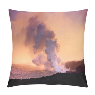 Personality  Lava Pouring Into Ocean Creating Huge Poisonous Plume Of Smoke At Hawaii's Kilauea Volcano, Volcanoes National Park, Big Island Of Hawaii Pillow Covers