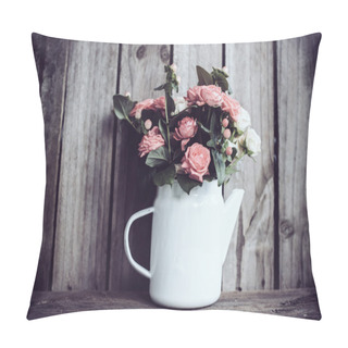 Personality  Bouquet Of Roses In Vintage Coffee Pot Pillow Covers