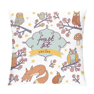 Personality  Forest Birds And Animals Cartoon Set Pillow Covers