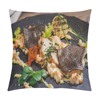 Personality  Baked Plaice  Fillet With Vegetables And Sauce Close-up Pillow Covers
