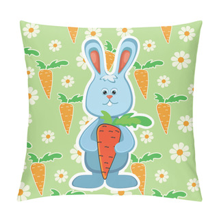 Personality  Rabbit With Carrot. Vector Illustration Pillow Covers