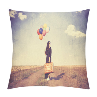 Personality  Girl With Multicolored Balloons Pillow Covers