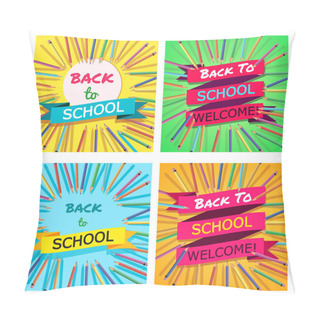 Personality  Back To School Set. Background With Colorful Pencils With Header. Welcome. Poster,Banner ,Brochure Template.Vector Illustration. Pillow Covers