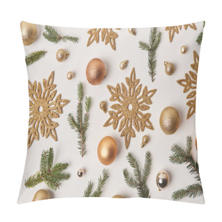 Personality  Top View Of Golden Christmas Decoration Isolated On White Pillow Covers