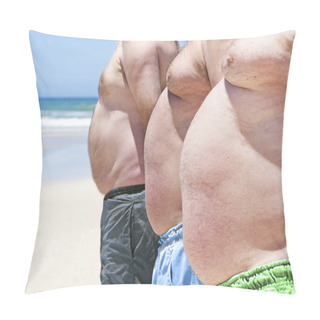 Personality  Close Up Of Three Obese Fat Men Of The Beach Pillow Covers