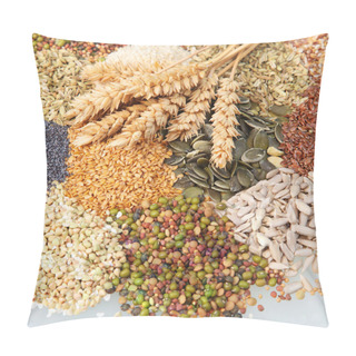 Personality  Variety Of Edible Seeds With Ears Of Wheat Variety Of Edible Seeds With Ears Of Wheat Pillow Covers