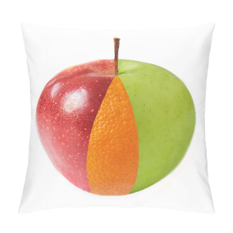 Personality  Creative Apple Combined From Red, Green Apples And Orange Half Isolated On White. Concept Pillow Covers