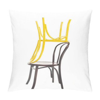 Personality  Yellow And Brown Wooden Chairs Isolated On White Pillow Covers