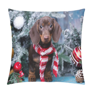 Personality  Puppy Dachshund; New Year's Puppy; Christmas Dog Pillow Covers