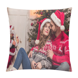 Personality  Happy Couple In Santa Hats Pillow Covers
