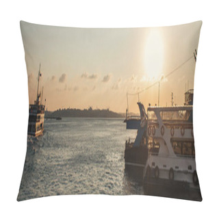 Personality  Ships In Sea With Sunset Sky At Background In Istanbul, Turkey, Banner  Pillow Covers