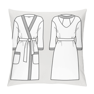 Personality  White Bathrobe For Women. Vector Illustration. Front And Back Views. Pillow Covers