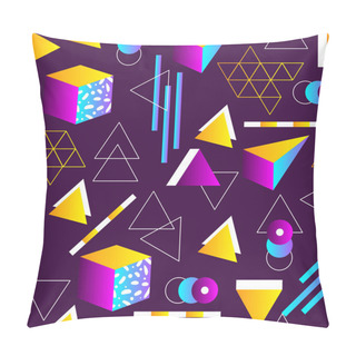Personality  Seamless Geometric Pattern In Retro 80s Style. Doodle Geometric Shapes. Abstract Vector Background. Retro Memphis Design Pillow Covers
