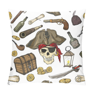 Personality  Pirate Seamless Pattern On Black Background Pillow Covers