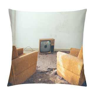 Personality  Pair Of Disused Sofa Chairs In Front Of Broken TV Pillow Covers