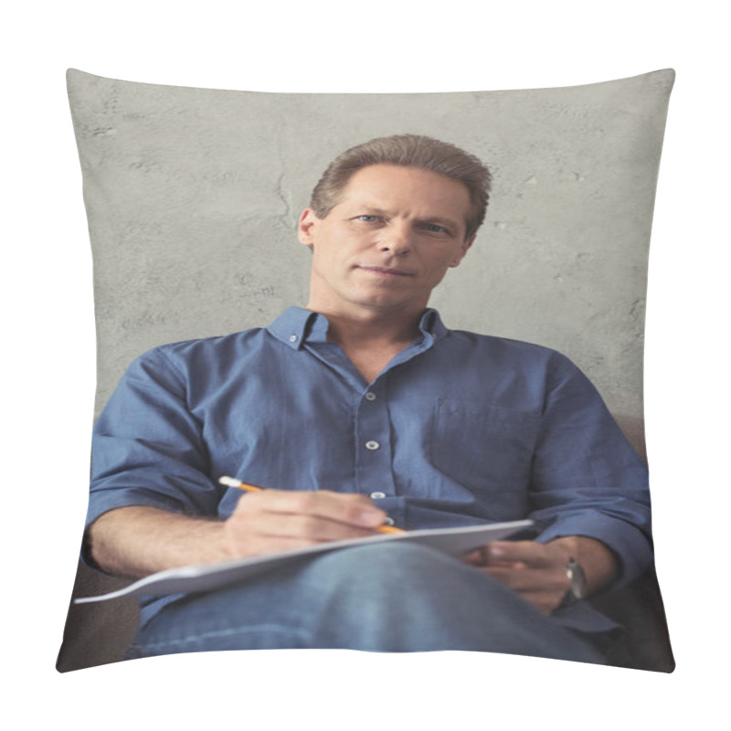 Personality  mature artist drawing picture with pencil pillow covers
