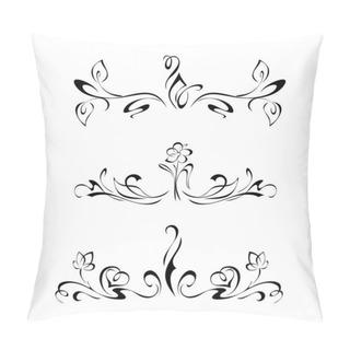 Personality  Symmetrical Ornament With Flowers And Leaves In Black Lines On A White Background. SET Pillow Covers