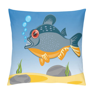Personality Vector Illustration Of Ravenous River Fish Piranhas Sailling In Water Pillow Covers